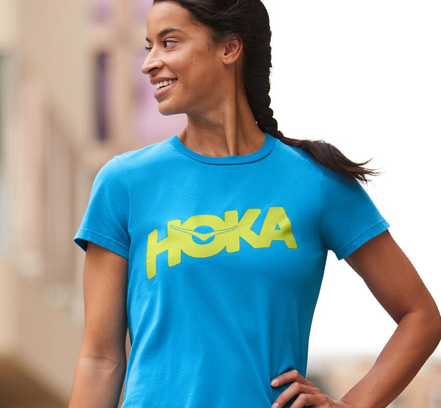 Hoka Australia One One Brand - Womens Tee Blue - NLEAJ-9012